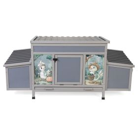 Pine Wood Pet Cage, 58.9"L x 27.6"W x 28"H, Grey