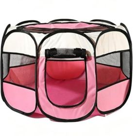 Cute Cat Playpen Foldable Portable Pet Tent Scratch-Resistant Removable Zipper Top Pets House for Indoor Cats and Small Dogs Large Indoor/Outdoor (Color: Pink)
