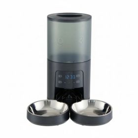 6L Automatic Cat Feeder for 2 Cats, Timed Cat Food Dispenser with 2 Stainless Bowls, 10s Voice Recorder, Dual Power Supply, 6 Meals 50 Portions P (Option: black)